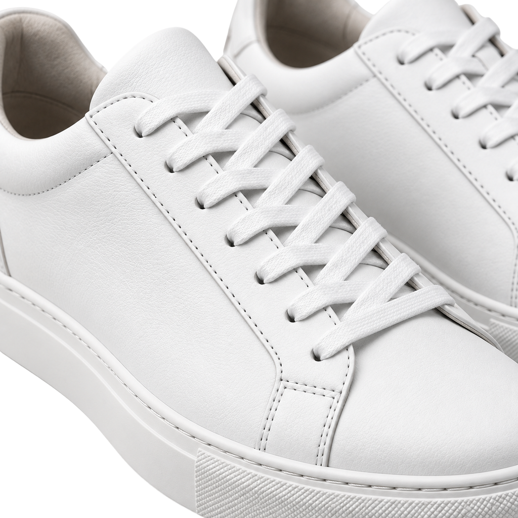 Premium Leather Low-Top Trainers – White | EMMERGREY