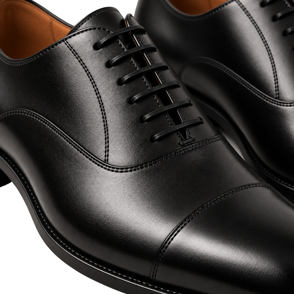 Premium Leather Cap-Toe Oxford Shoes – Black | EMMERGREY