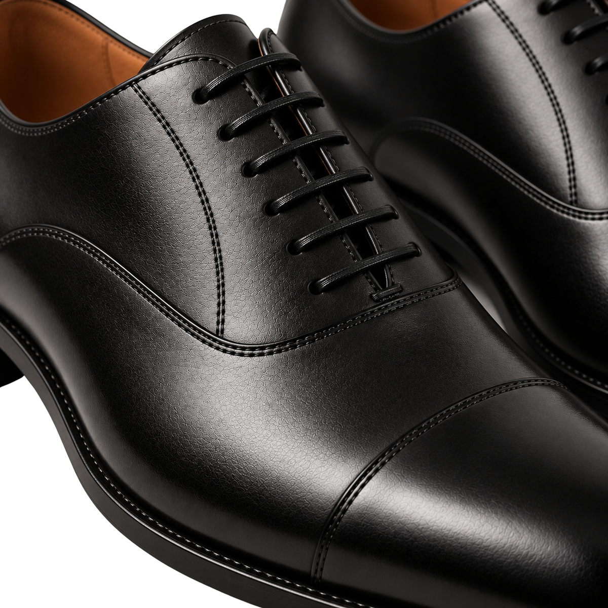 Premium Leather Cap-Toe Oxford Shoes – Black | EMMERGREY